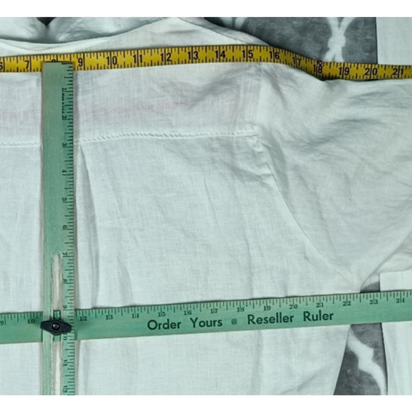 La Blanca Cover Up Shirt Dress Womens Medium White Linen Roll Tab Sleeve Belted - Picture 6 of 11